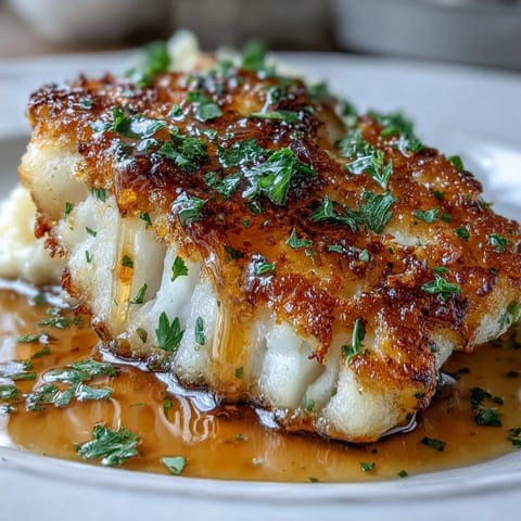 Delicate pan-fried flounder fillets topped with fresh parsley and bright browned butter sauce.