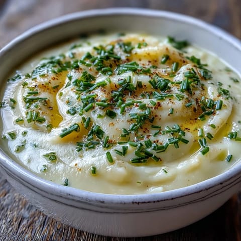 Bowl of creamy Potato Leek Soup topped with crispy bacon, served alongside warm crusty artisan bread.