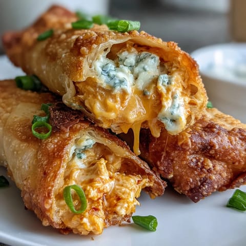 Served alongside blue cheese dressing and celery sticks, these crispy egg rolls are perfect for game day snacking.