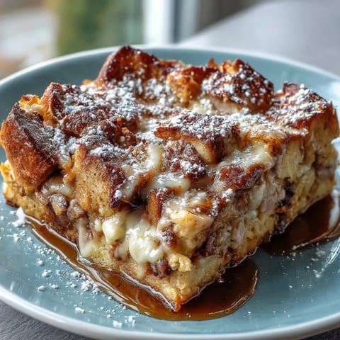 Slices of savory Monte Cristo Breakfast Casserole reveal layers of ham, turkey, and melty Swiss.