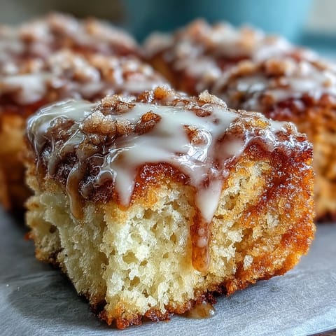 A stack of fluffy Maple Donut Bars drizzled with extra maple syrup, perfect for a cozy breakfast treat.