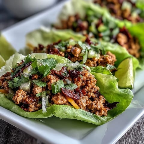 Crispy lettuce leaves hold zesty, seasoned turkey topped with a tangy mango and cabbage slaw in this light dinner.  