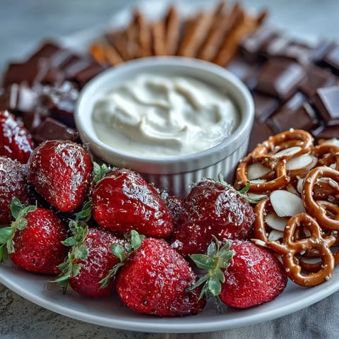 A vibrant snack board with leftover strawberries, sweet apple slices, and a tangy yogurt dip, perfect for sharing with friends.