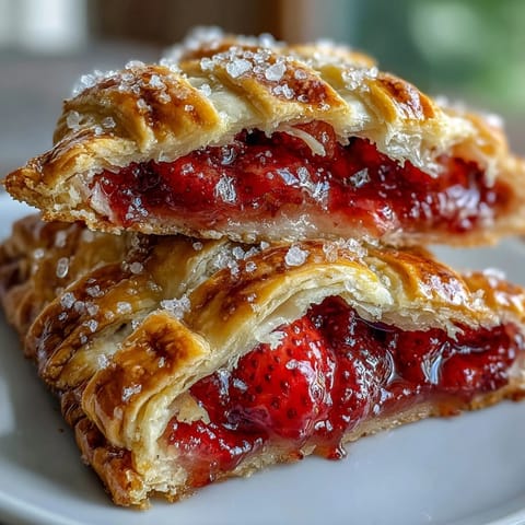 Golden lattice-topped hand pies filled with juicy strawberries, perfect for summer picnics and outdoor gatherings.