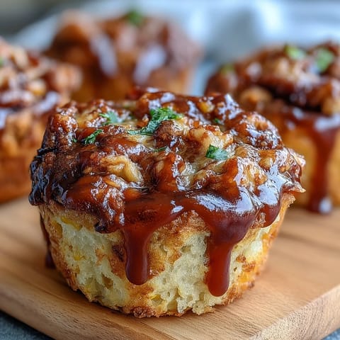 Golden BBQ baby shower cornbread muffins baked to perfection, swirled with smoky barbecue sauce and melted cheddar cheese.