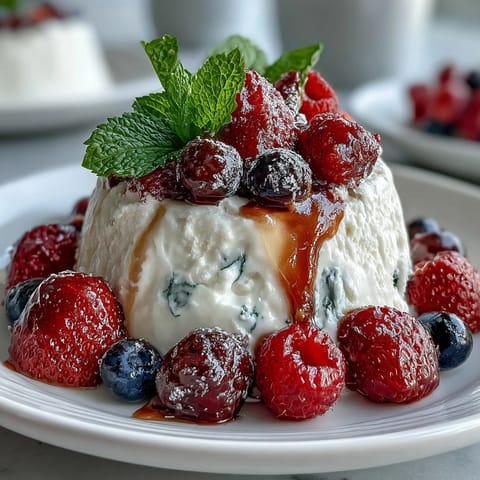 Creamy frozen yogurt bark topped with fresh mixed berries, a healthy summer snack for kids and adults alike.