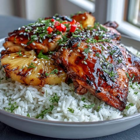 Pineapple Chicken and Rice Bake with Teriyaki Glaze in a golden, bubbly casserole, showcasing tender chicken and juicy pineapple over fluffy rice.