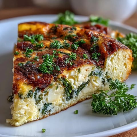 Spring brunch frittata with asparagus and goat cheese, golden and fluffy, fresh herbs and tender vegetables baked to perfection.