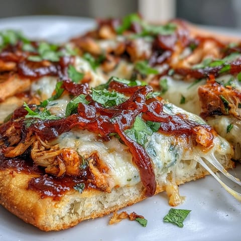 Grilled BBQ chicken flatbread pizza topped with fresh cilantro and jalapeños, offering a burst of flavor in every bite.  