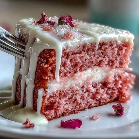 Pretty pink Rosé Velvet Cake, perfect for celebrations with a delicate wine flavor.