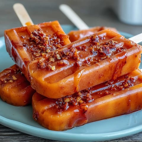 Vibrant mango chamoy popsicles with Tajin, swirled for a spicy-sweet frozen delight.