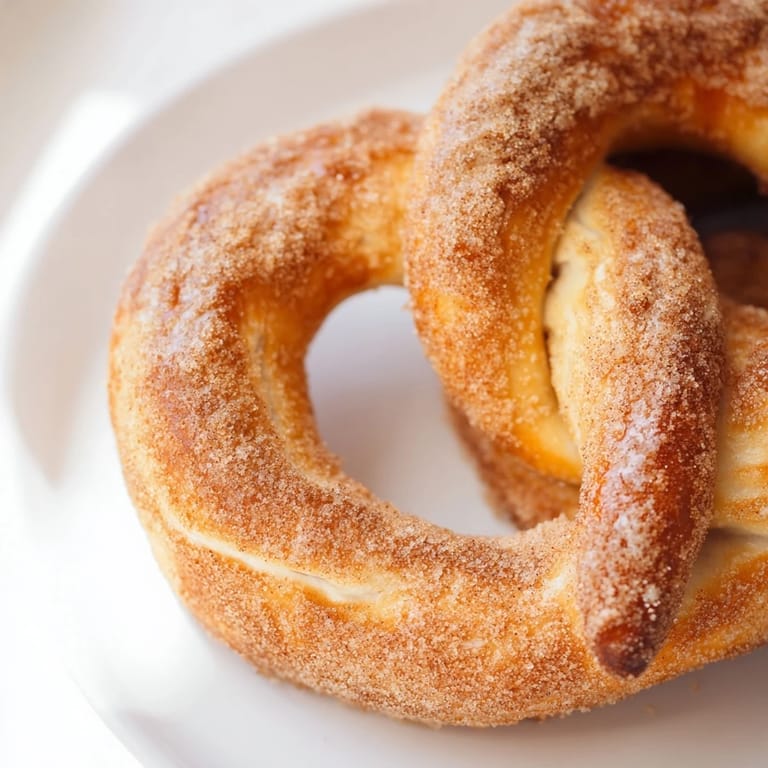 Freshly baked Cinnamon Sugar Pretzels with a soft interior and satisfying cinnamon-sugar topping, perfect for dessert.