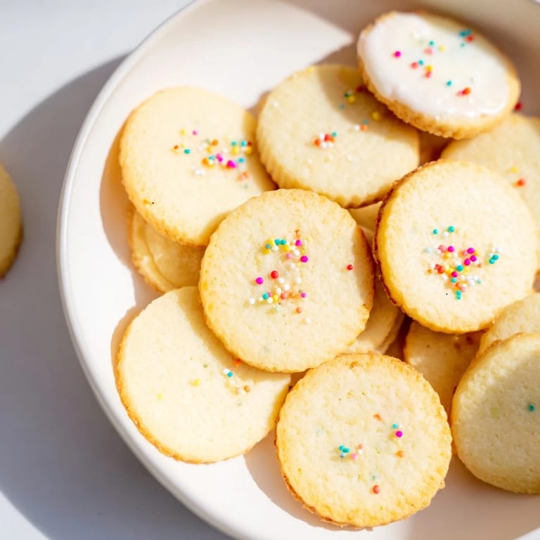 A close-up of freshly baked butter cookies, showcasing delicate details and lovely golden color.