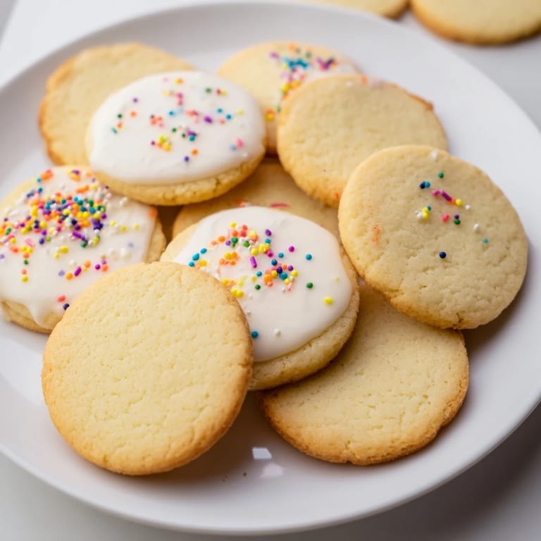 Festive plate of butter cookies, decorated with colorful icing and perfect for sharing.