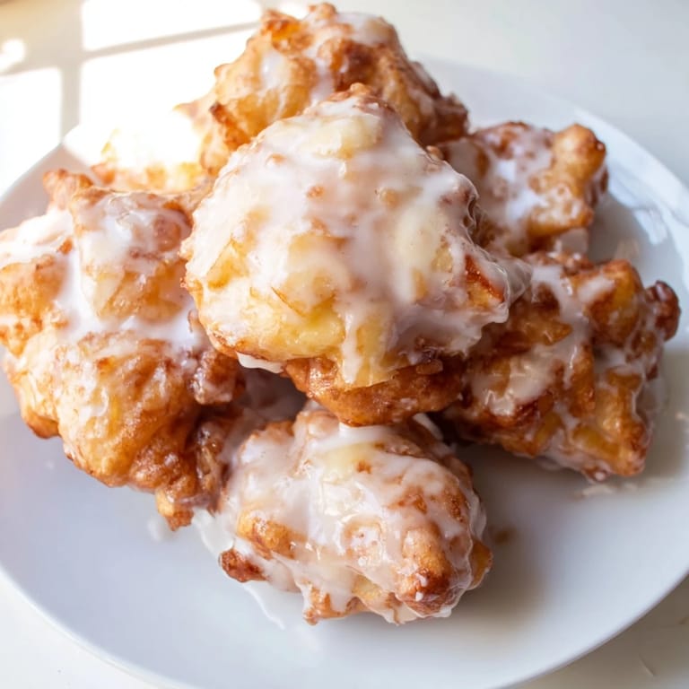 Warm, freshly fried Apple Fritters offer a delightful mix of sweet, spiced flavors, perfect for dessert.