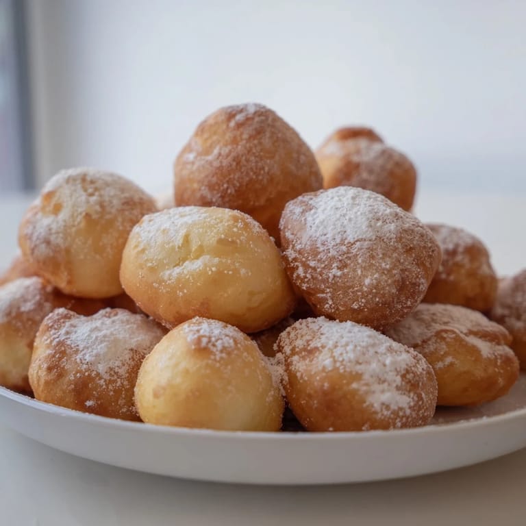 Mouthwatering image of homemade zeppole, perfectly crisp exteriors, soft inside, waiting to be devoured.