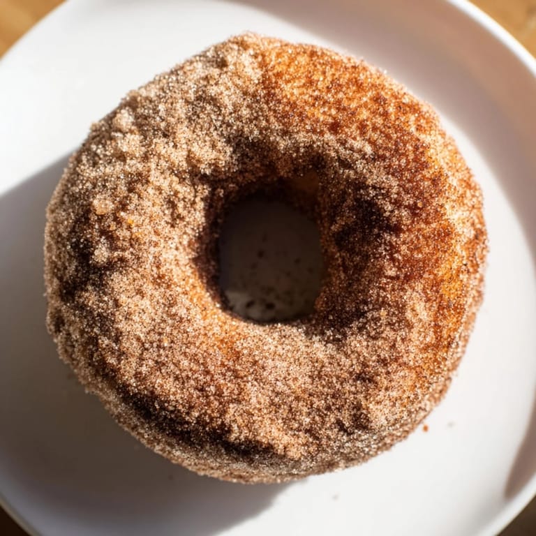 Warm apple cider donuts, offering the aroma of cinnamon, waiting to be served on a pretty plate.