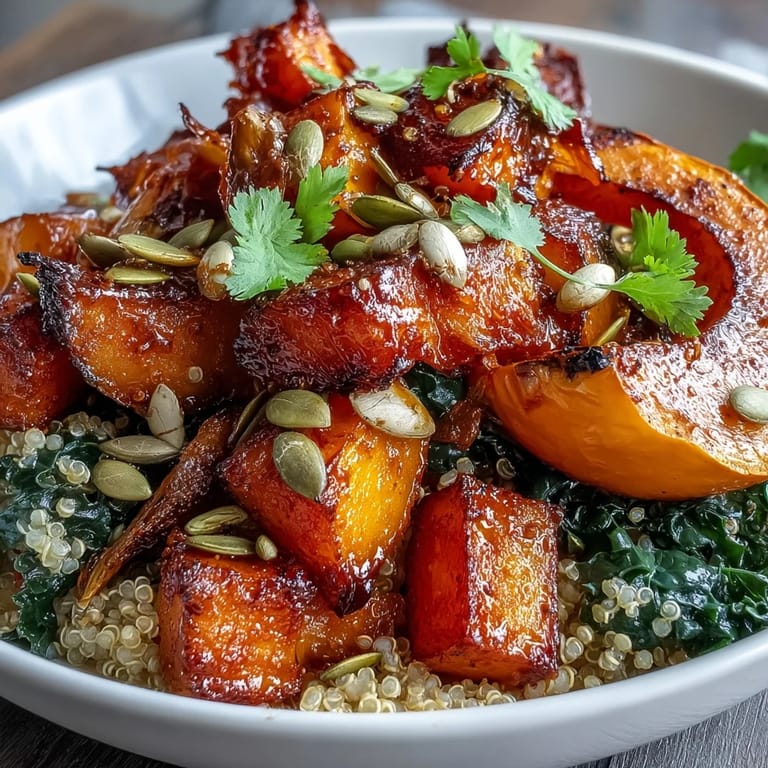 Savory and sweet red kuri squash bowl, caramelized with chili and lime.