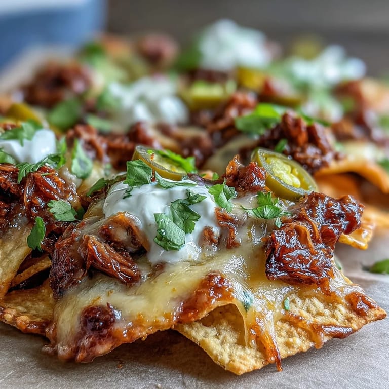 Close-up of smoky beef nachos with gooey cheese and red onions, ready to serve with a cold beer.