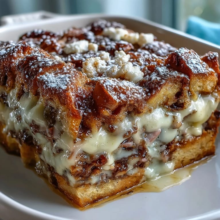 Freshly baked Monte Cristo Breakfast Casserole served warm with a side of fresh mixed berries.