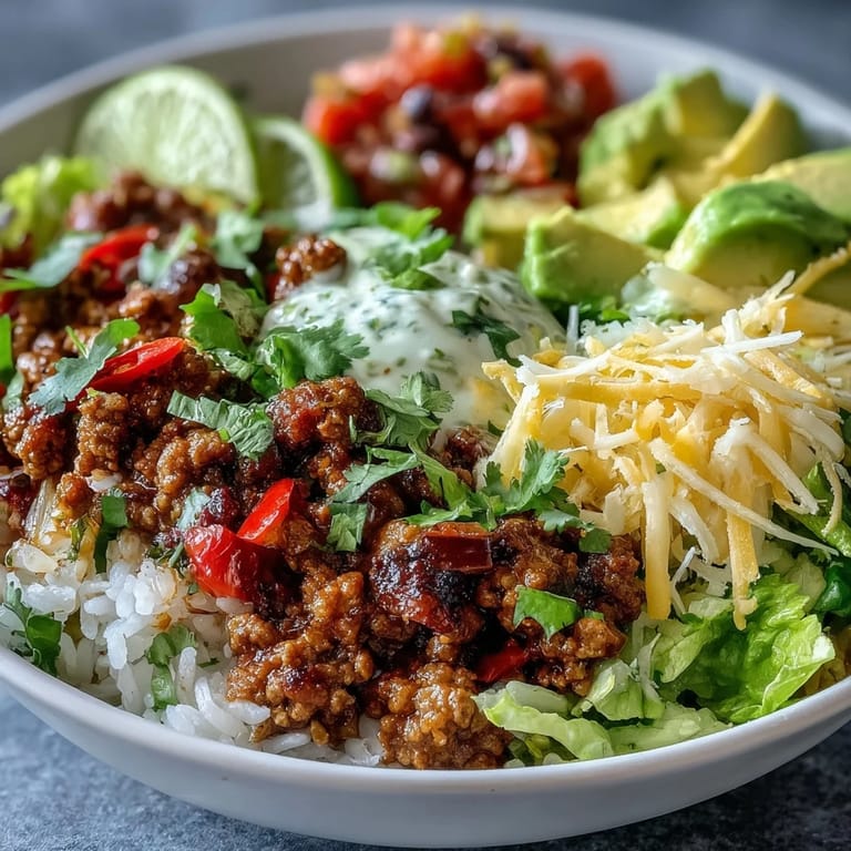 Serve the hearty Turkey Taco Bowl with lime wedges, salsa, and creamy avocado for a delicious Mexican-inspired meal.