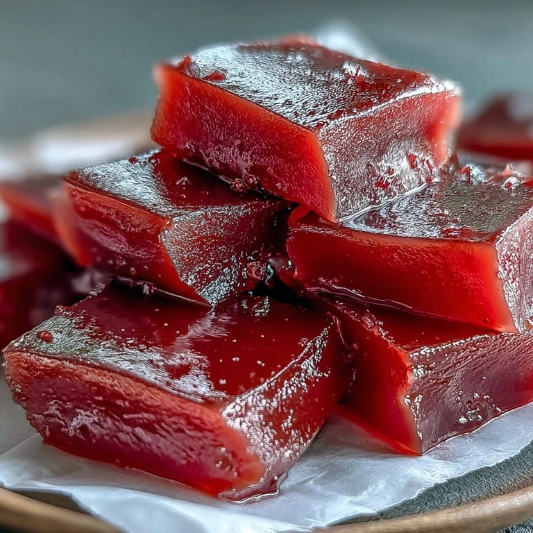 Sweet and fragrant guava paste cut into cubes, perfect for baking or pairing with charcuterie boards.