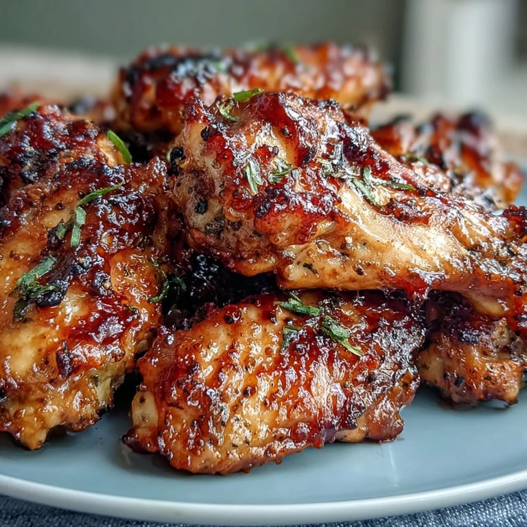 Close-up of Guava BBQ Glazed Chicken Wings, showing tender meat and smoky, sweet guava sauce coating.