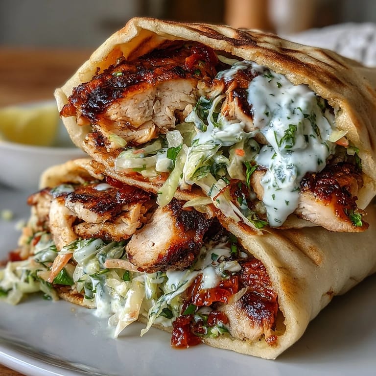 Juicy Flavor-Packed Chicken Pitas served with a side of extra ranch slaw, ready for a vibrant dinner.