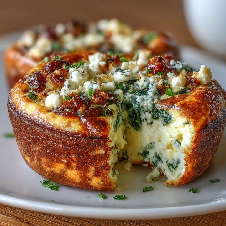 Golden-baked keto egg muffins with creamy feta and fresh spinach, ideal for a low-carb, high-protein start to the day.  