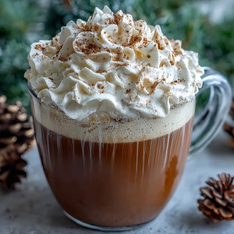 Festive Christmas chai latte served in a holiday mug, garnished with whipped cream and a sprinkle of warming spices.