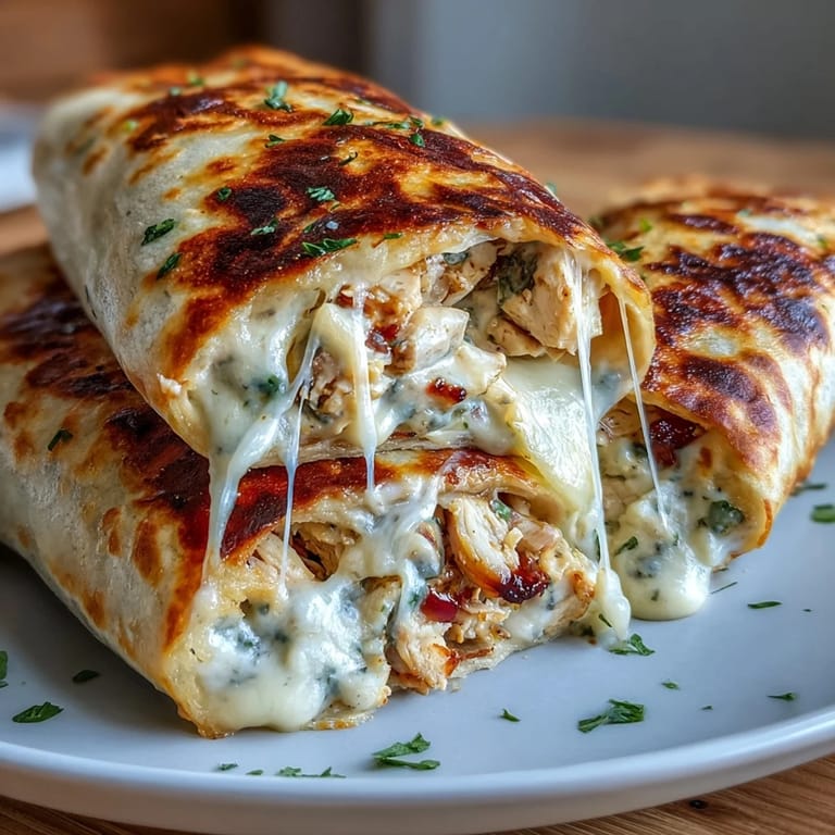 Keto cheesy garlic chicken wraps filled with melty mozzarella, cheddar, and garlic, served hot with a golden, crispy exterior for a satisfying low-carb meal.
