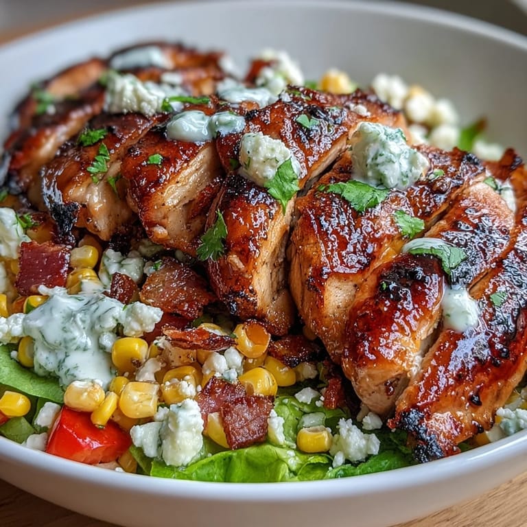 A bowl of healthy chicken, spiced street corn, cherry tomatoes, and bell peppers topped with zesty Greek yogurt dressing and crumbled cheese.