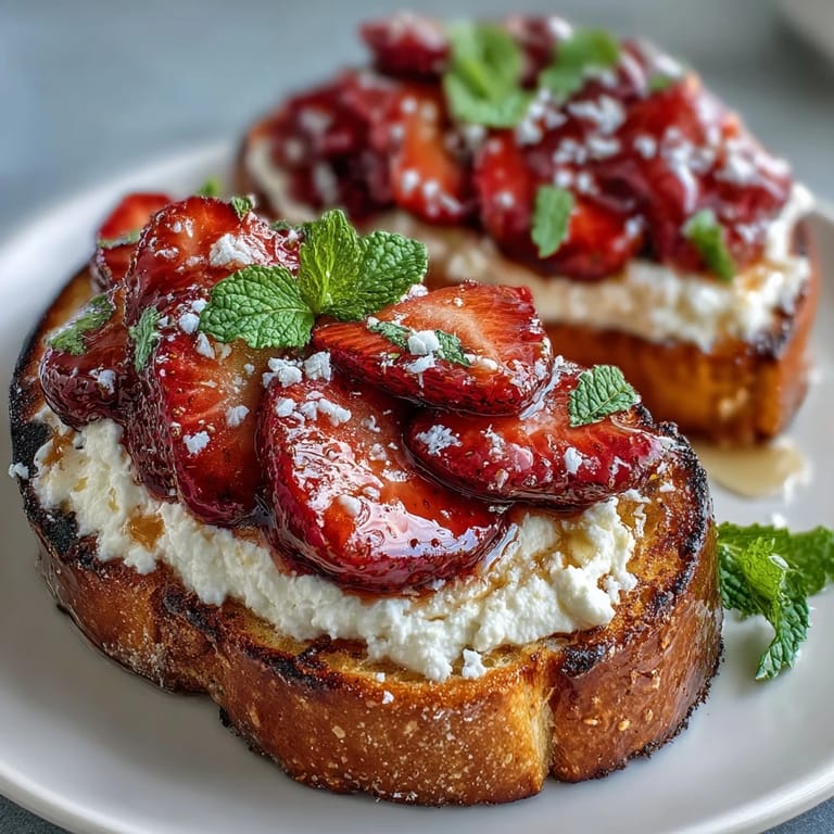 Creamy ricotta spread topped with juicy strawberries and a touch of lemon zest, perfect for a festive brunch.