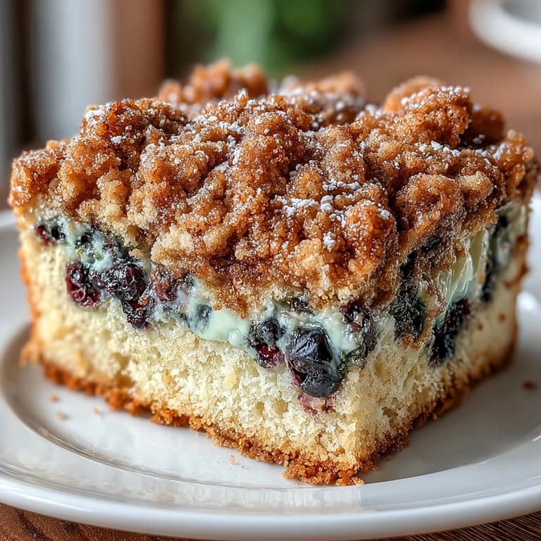 Moist Lemon Blueberry Sourdough Coffee Cake Squares baked to golden perfection, topped with a buttery cinnamon streusel.