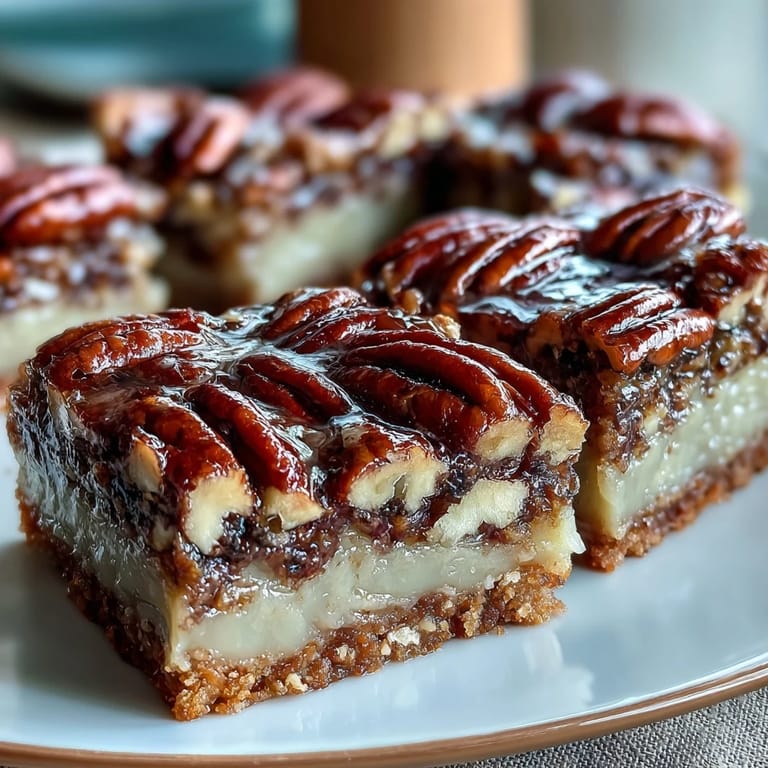 Gooey bourbon-infused pecan pie bars baked on a buttery brown sugar shortbread crust