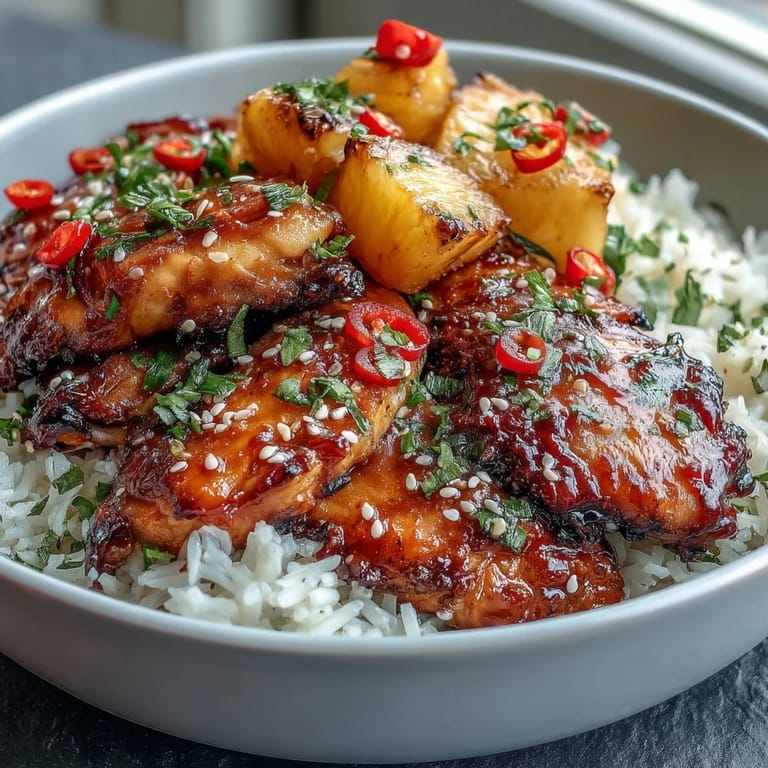 Family-friendly Pineapple Chicken and Rice Bake with Teriyaki Glaze, featuring vibrant bell peppers, sweet pineapple, and savory teriyaki drizzle.