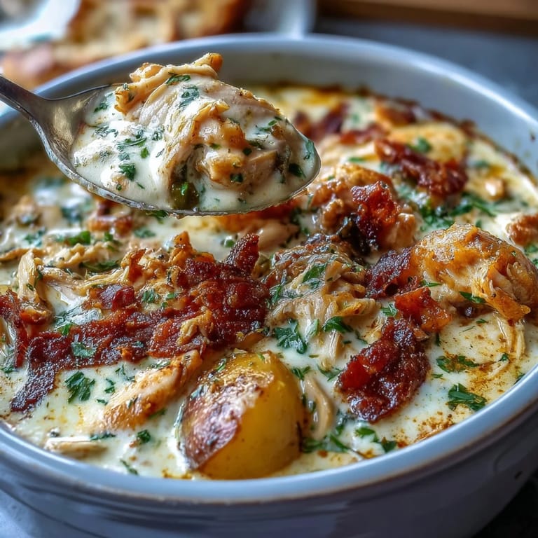 A steaming bowl of Slow Cooker Chicken Pot Pie Soup, rich and comforting with golden broth.