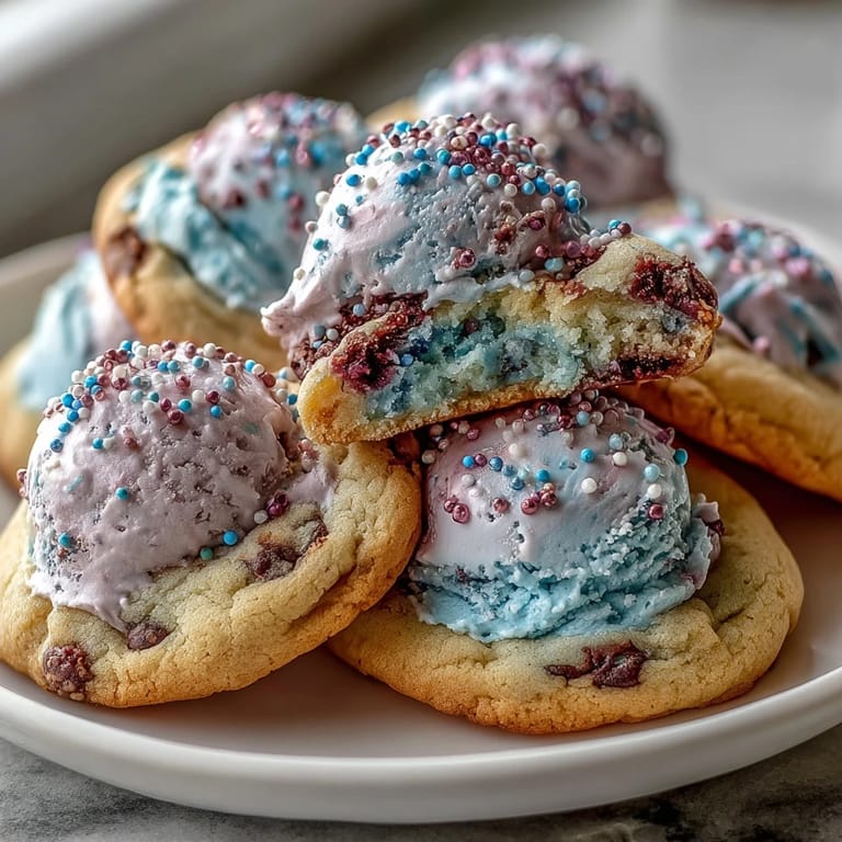 Soft, buttery sugar cookies with vibrant pastel swirls and festive sprinkles for a fun dessert.  