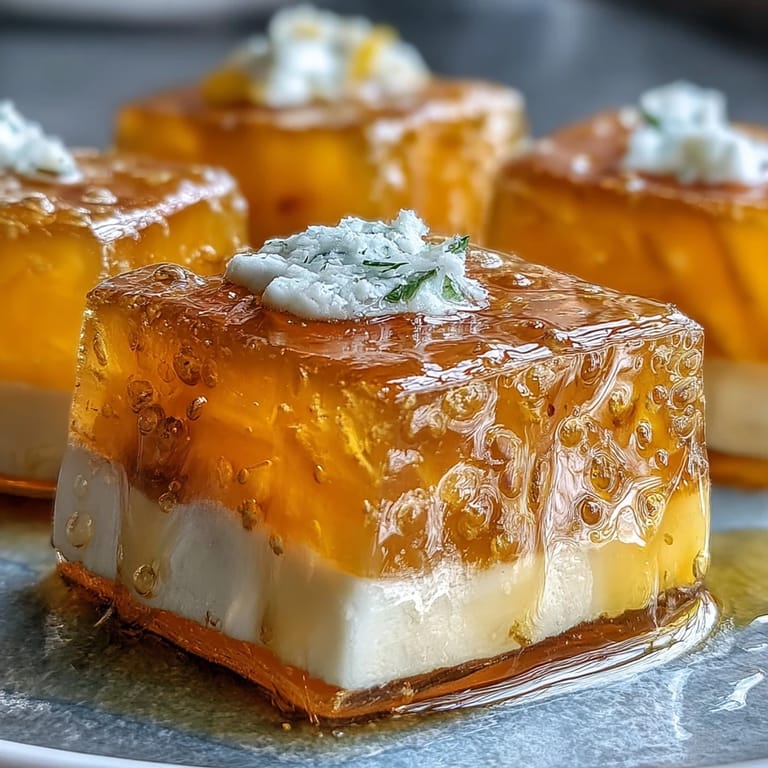 Refreshing mango agar-agar jelly cubes layered with sweet coconut milk, perfectly chilled.
