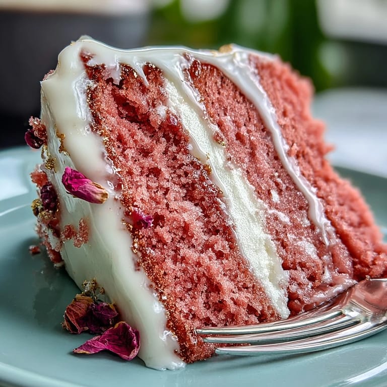 Decadent Bridal Shower Rosé Velvet Cake, artfully adorned with a glistening gold cascade.