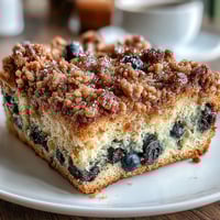 Lemon Blueberry Sourdough Coffee Cake Squares with golden streusel and bursts of juicy blueberries in every bite.