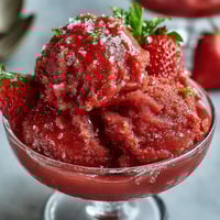 Vibrant strawberry daiquiri sorbet with lime zest and a hint of rum, perfect for summer gatherings and refreshing dessert cravings.