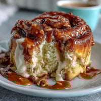 Cinnamon Roll Pancake Casserole with Cream Cheese Glaze: a warm, fluffy breakfast bake swirled with cinnamon sugar and topped with creamy vanilla glaze.