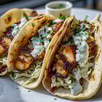 Zesty coconut lime marinated fish grilled to perfection and served in warm tortillas with crunchy slaw.