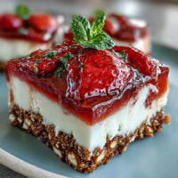 Sweet and salty Strawberry Pretzel Salad bars layered with creamy cheesecake filling.